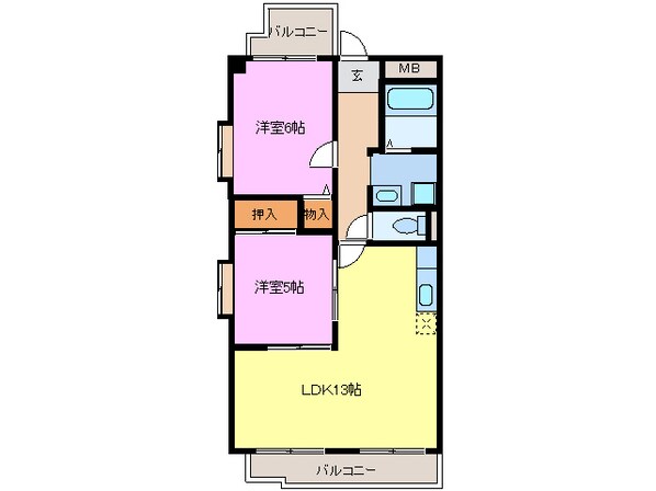 奥田駅 徒歩1分 2階の物件間取画像